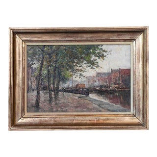 Early 20th Century The Peniches Along The Canal. Prosper De Wit (1860-1947). For Sale