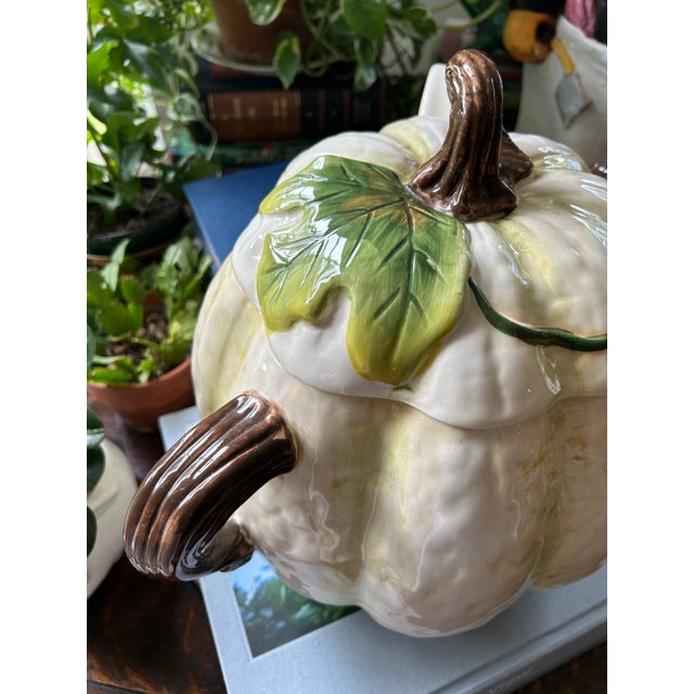 Figurative 2014 Large White and Green Pumpkin Tureen With Ladle From Maxcera For Sale - Image 3 of 6