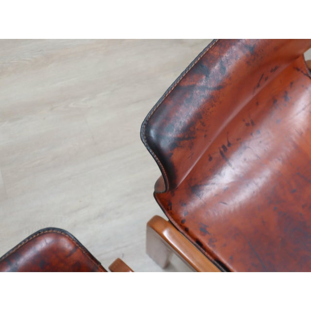 Curved Wood & Leather Chairs from Afra & Tobia Scarpa, 1970s, Set of 4 For Sale - Image 13 of 18