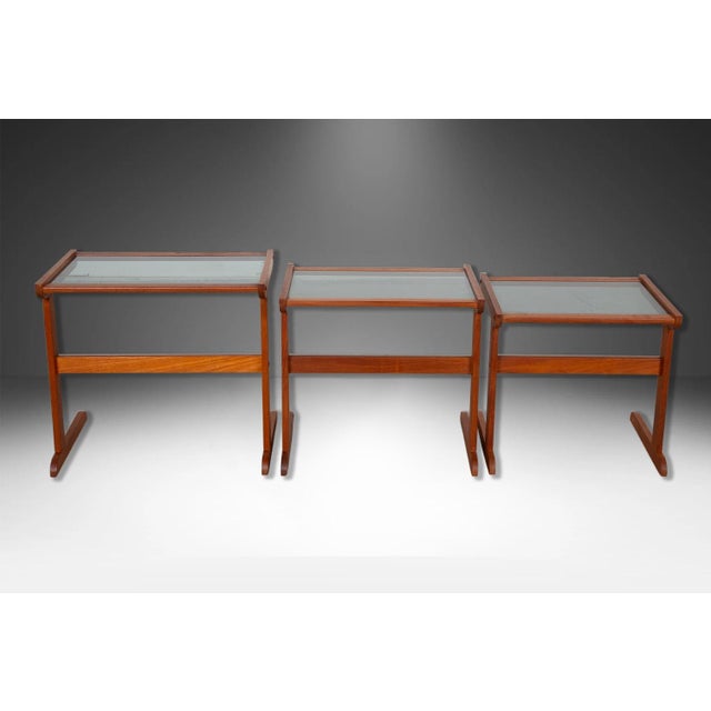 1970s Danish Mid Century Teak Glass Top Nesting Tables - Set of 3 For Sale In Baltimore - Image 6 of 11