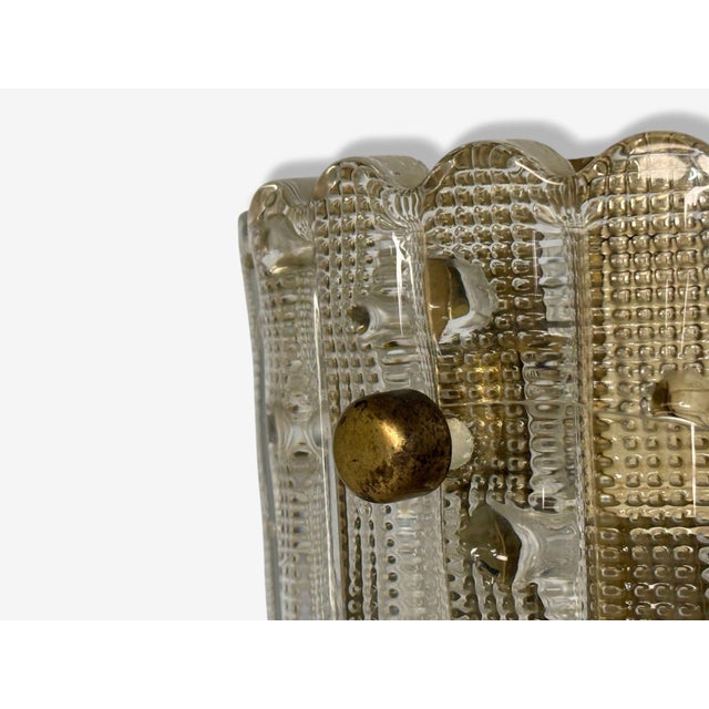 Metal Carl Fagerlund, Textured Glass, Brass, Large Wall Sconce, Sweden, 1940s For Sale - Image 7 of 9