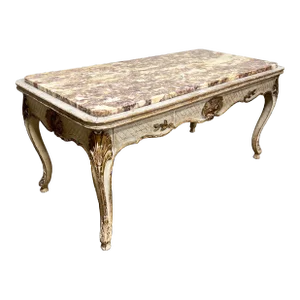 Petite Pink Italian Florentine Marble Top Coffee Table