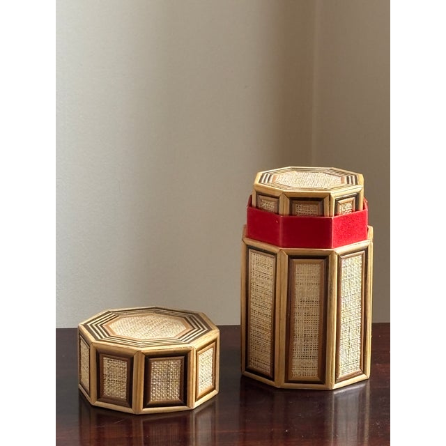 Mid 20th Century 1960s Bamboo & Rattan Octagonal Nesting Boxes — Set of 3 For Sale - Image 5 of 17