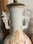 Pair of Large Vintage Crackle Glaze Porcelain Table Lamps With Brass Accents For Sale - Image 9 of 11