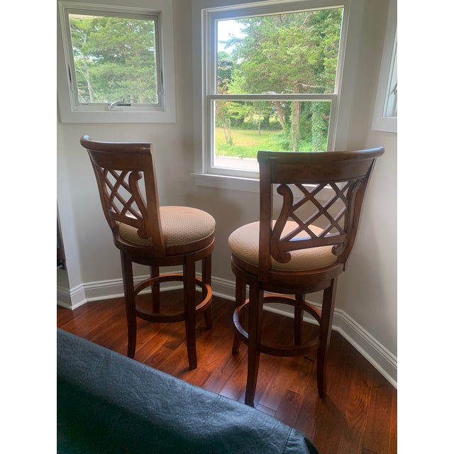 Celtic-Style Cherry Wood Swivel Bar Stools- Set of 2 For Sale - Image 4 of 6