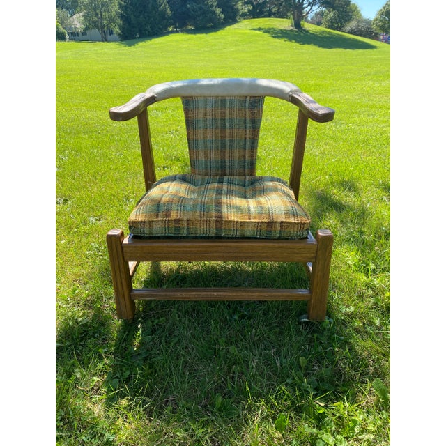 Mid 20th Century Vintage A. Brandt Ranch Oak Horseshoe Barrel Back Leather Lounge Game Chairs- Set of 4 For Sale - Image 5 of 11