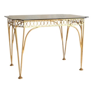 Vintage Italian Gilt Bronze Desk or Dining Table with Smoked Glass Top For Sale