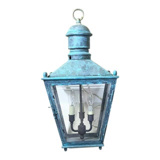 Single Vintage Brass Hanging Lantern - 12”x 12”x 24” For Sale