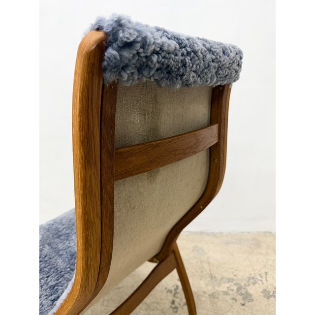 Yngve Ekström Lamino Teak Wood Frame Armchair With Sheepskin Fabric for Swedese For Sale - Image 15 of 16