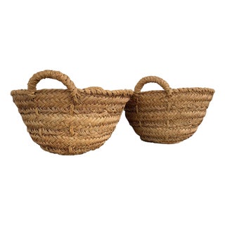 Late 19th Century Set of 2 Spanish Woven Wicker Olive Grape Harvest Basket For Sale