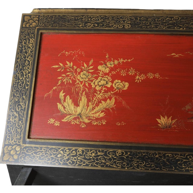 Vintage English George III Style Black and Red Decorative Tall Secretary Cabinet For Sale - Image 11 of 12