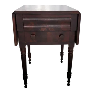 Antique Empire Mahogany Drop Leaf Lamp or End Table, American