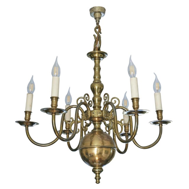 Metal Large Vintage Ormolu Brass Chandelier, 1970 For Sale - Image 7 of 7