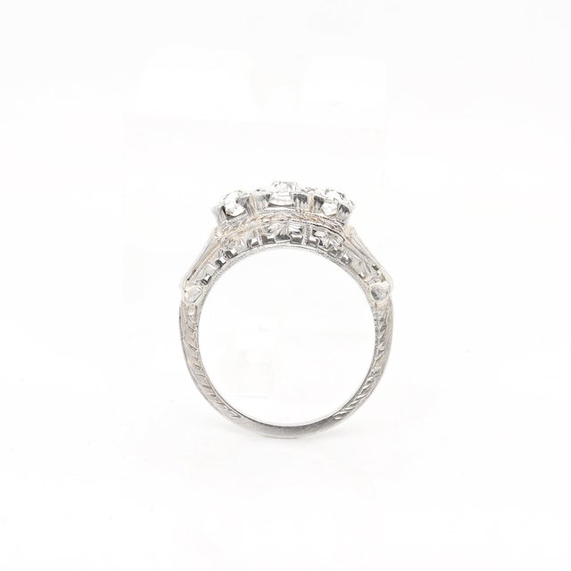 Late 20th Century 18k White Gold & Three Stone Old European Cut 0.82± Ct Diamond Ring For Sale - Image 5 of 15
