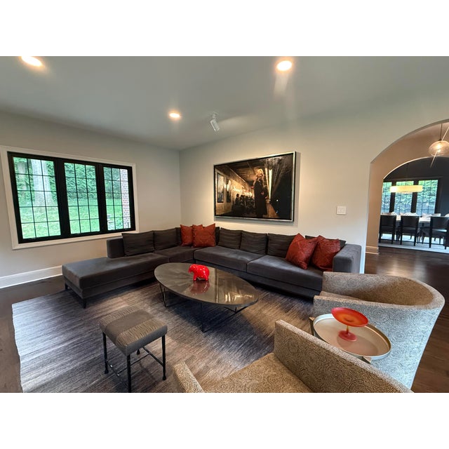 Charcoal Gray/Black Sectional Sofa W Armani Fabric Pillows For Sale - Image 4 of 12