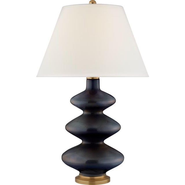 Modern Christopher Spitzmiller by Visual Comfort Signature Smith Medium Table Lamp in Mixed Blue Brown with Linen Shade For Sale - Image 3 of 3