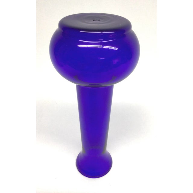 Glass Vintage Glass Cobalt Blue Bulb Style Flower Vase For Sale - Image 7 of 8