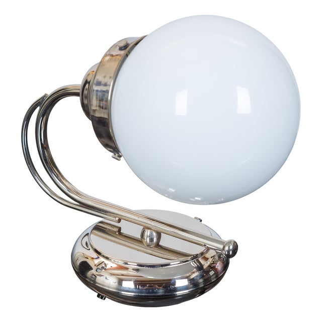 Functionalist Wall Lamp with Opaline Glass Globe, 1930s For Sale