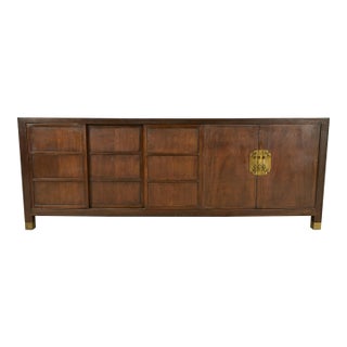 Michael Taylor for Baker Furniture Hollywood Regency Chinoiserie Walnut Sideboard Credenza, Circa 1950s For Sale