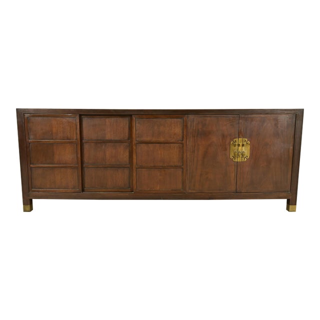 Michael Taylor for Baker Furniture Hollywood Regency Chinoiserie Walnut Sideboard Credenza, Circa 1950s For Sale