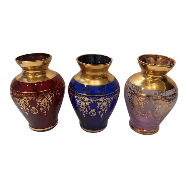 Vinatge Vecchia Murano Art Glass Vases-Set of 3 For Sale