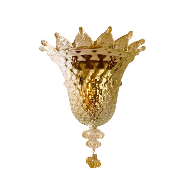 Wall Lighting in Gold Glass Murano by Barovier & Toso, Italy, 1980, Set of 2 For Sale - Image 3 of 10