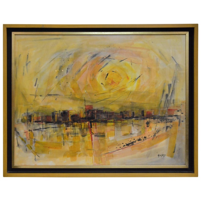 Anton Weiss City Scape Framed Watercolor, 1965 For Sale - Image 9 of 9