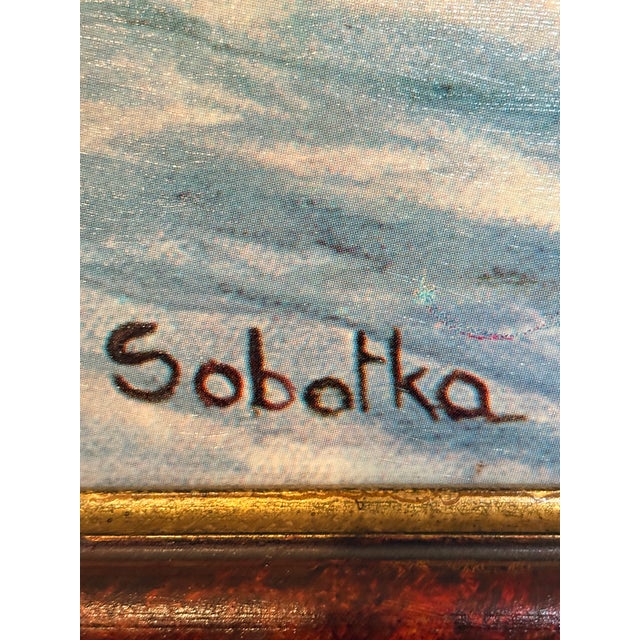 Auburn Vintage Winter Sleigh Ride Oil Painting Signed Sobotka – Professionally Framed in Italian Frame For Sale - Image 8 of 13