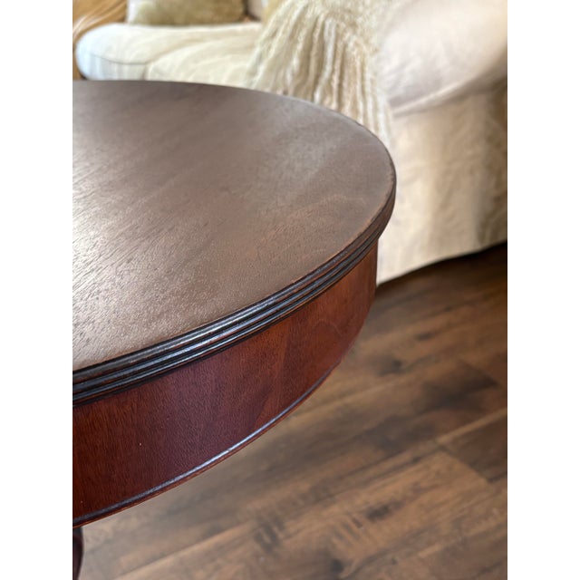 Coffee Vintage Lane Mahogany Drum Table Round Pedestal Side End Table Drawer Claw Feet For Sale - Image 8 of 11