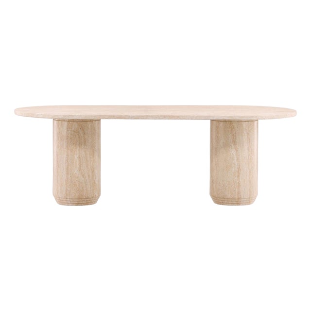 Modern Outdoor Oval Faux Travertine Dining Table For Sale