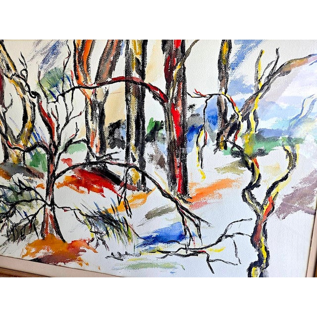Cream Vintage Framed Abstract Expressionist Gouache Mixed Media Painting, "California Summer", by Judith Pacht, Signed For Sale - Image 8 of 13