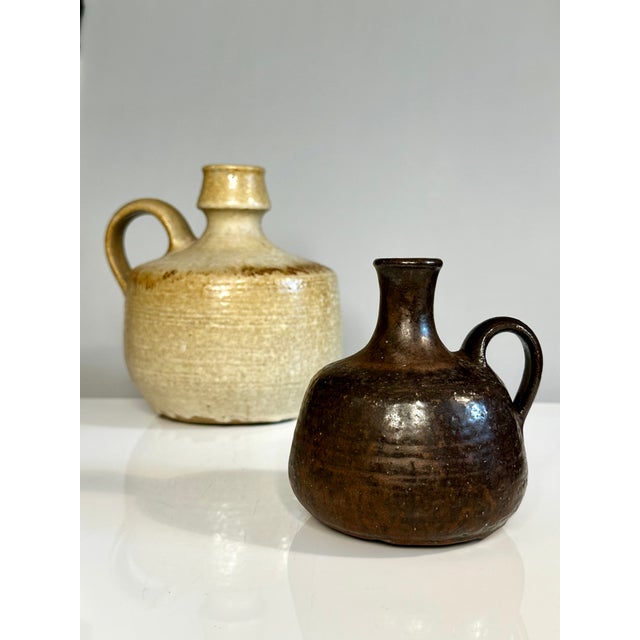 Set of two hand-thrown studio ceramic vases by Rudi Stahl, Höhr-Grenzhausen, Germany, dating from the 1970s. The larger...