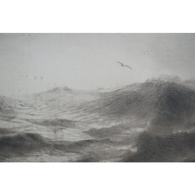 Antique Otis S Weber Signed Nautical Maritime Choppy Seas Clipper Ship Etching For Sale - Image 9 of 11