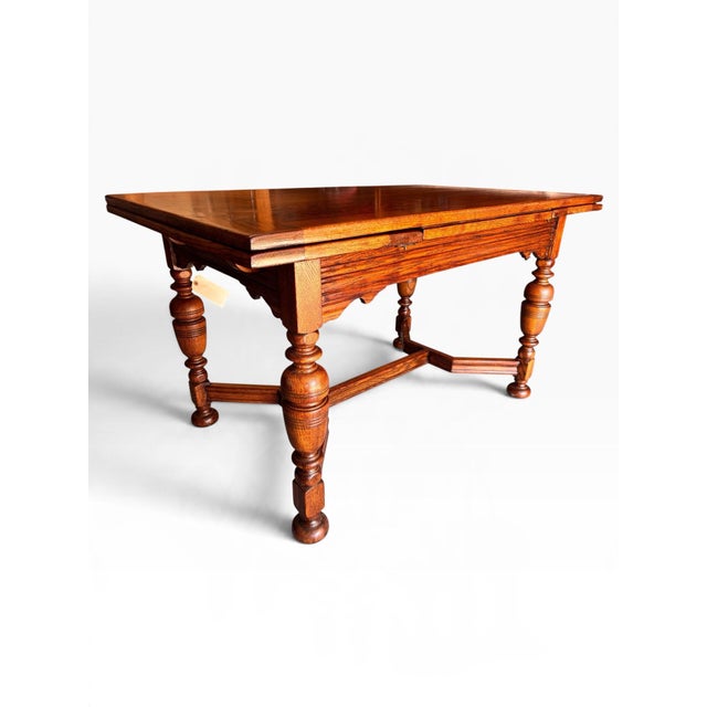 Professionally Restored 1930s Jacobean Revival (William and Mary Style) Solid Oak Draw-Leaf Dining Table For Sale - Image 12 of 12