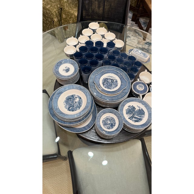 Large Collection of Currier & Ives Vintage Dish Set, With Glasses (70 Pieces Total) For Sale - Image 4 of 18