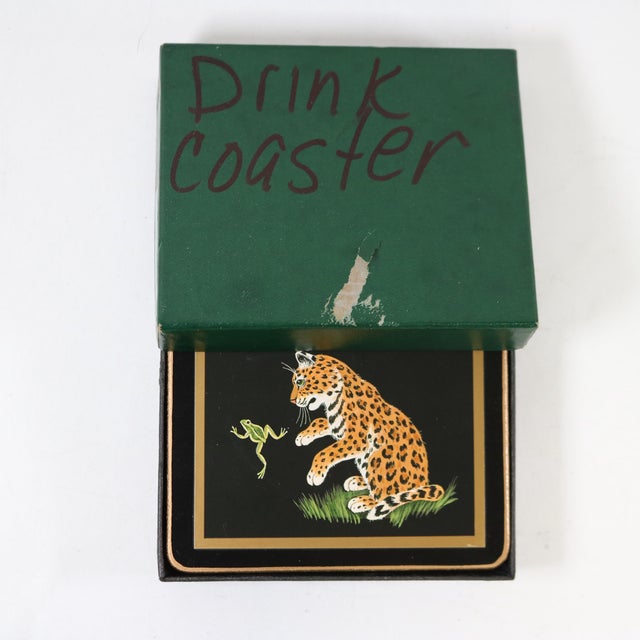 Black 1980s Lynn Chase Jaguar Jungle Coasters- Set of 4 For Sale - Image 8 of 10
