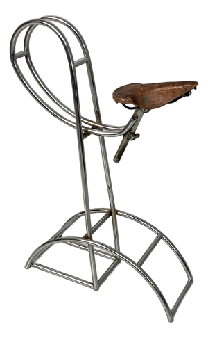 Italian Bar Stool with Brown Leather Bicycle Seat and Chromed Metal, 1970s