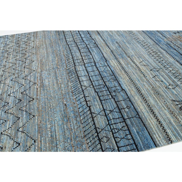 Textile Modern Berber Blue: Hand-Woven Moroccan Style Abstract Wool Rug 9x13 For Sale - Image 7 of 12