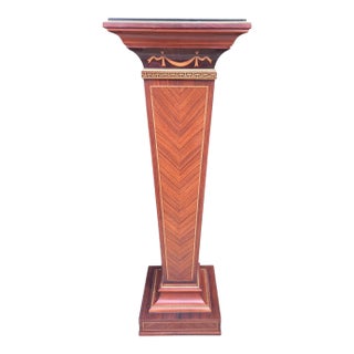 Inlaid Wood Regency Pedestal Greek Key Brass Ormolu For Sale