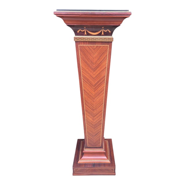 Inlaid Wood Regency Pedestal Greek Key Brass Ormolu For Sale
