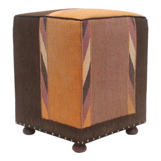 Vintage Linh Handmade Kilim Upholstered Ottoman For Sale