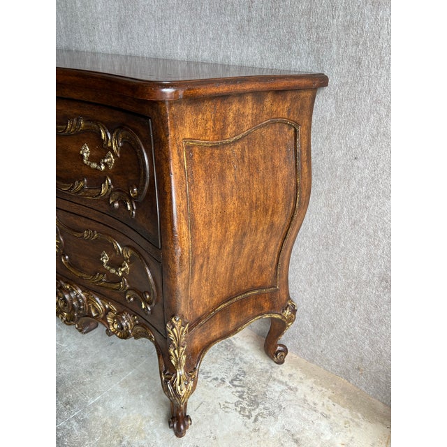 Wood Late 20th Century French Louis XV 2-DrawerWalnut Bombe Commode or Chest For Sale - Image 7 of 12