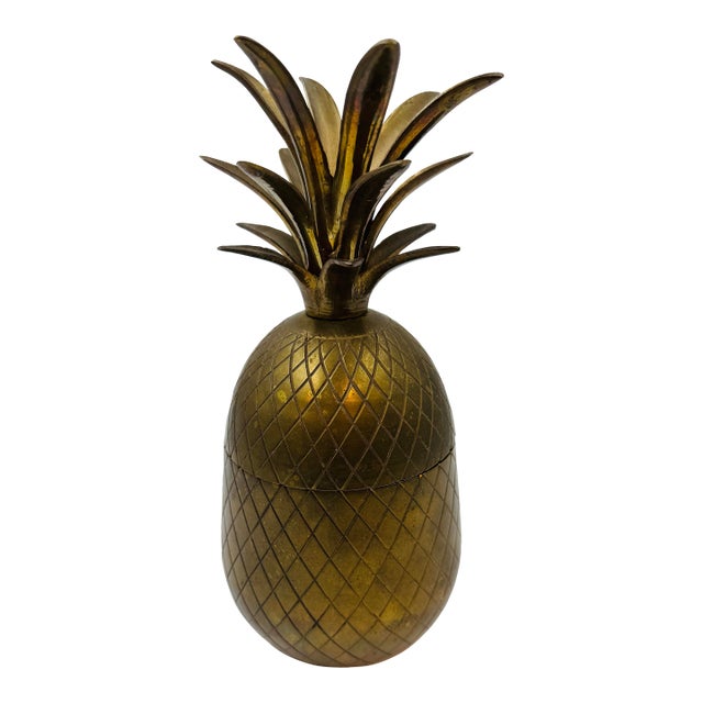 Vintage 10” Solid Brass Pineapple Box – Hollywood Regency For Sale