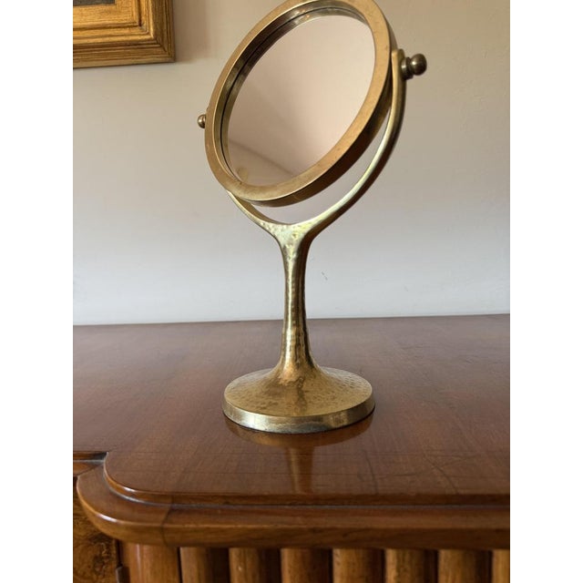 Organic Modern Hammered Brass Table Mirror, France, 1960s For Sale - Image 10 of 11