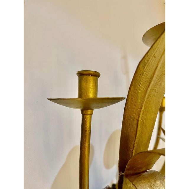 1950s Large Florentine Gilt Metal Wall Lights, Italy, 1950s, Set of 2 For Sale - Image 5 of 18