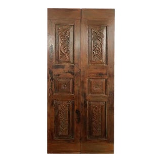 Pair of Flower Carved French Sliding Carved Doors For Sale