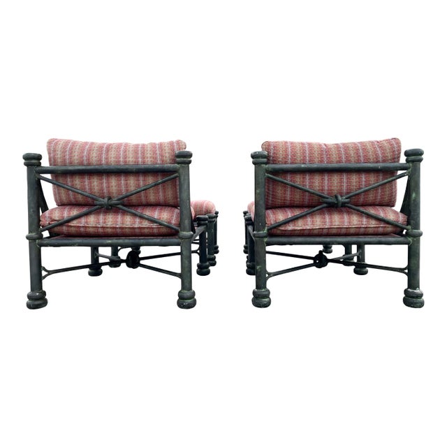 Metal Diego Giacometti Style Neoclassical Lounge Chair With Footstool - a Pair For Sale - Image 7 of 8