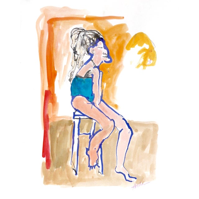 Paper ""Young Model" Watercolor and Ink Drawing by Martha Holden For Sale - Image 7 of 7