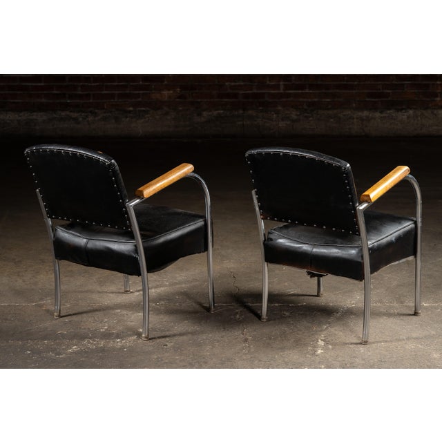 1940s Pair of Art Deco Barber Shop Armchairs in Black For Sale - Image 4 of 10