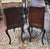Fine pair of highly carved 1920s swan leg end tables. Each features serpentine shaped bodies, slender legs, highly carved...